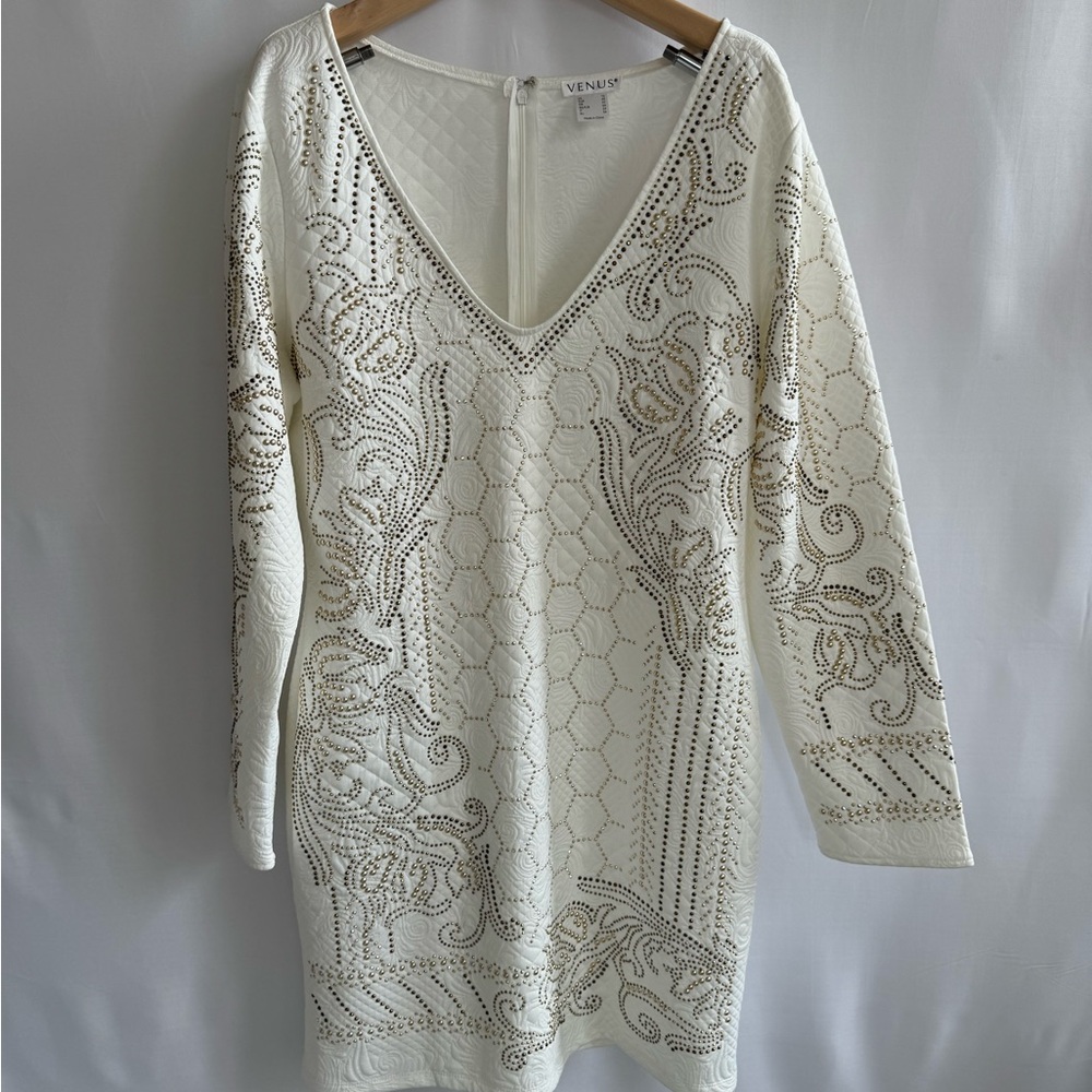 Venus White and Gold Embellished Dress